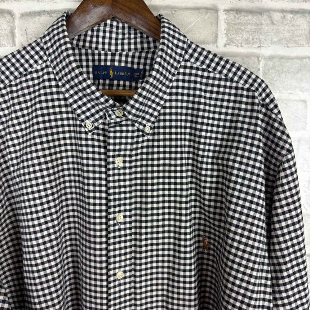 Ralph Lauren Mens 3XLT Black White Gingham Check Button Down Shirt Long Sleeve